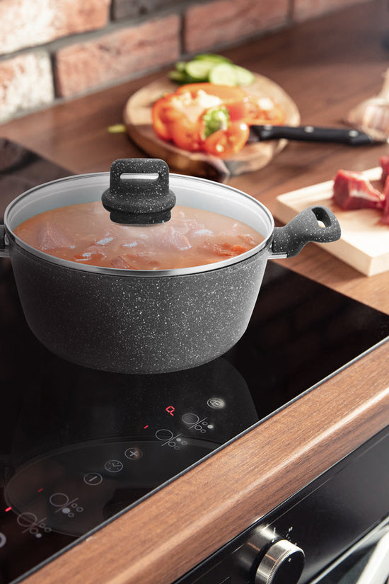 SQ Professional Zoya Forged Stockpot Set 4 Pcs Marbled Grey Cookware