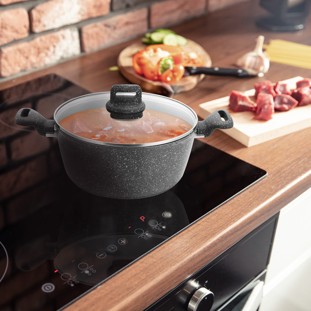 SQ Professional Zoya Forged Stockpot Set 4 Pcs Marbled Grey Cookware