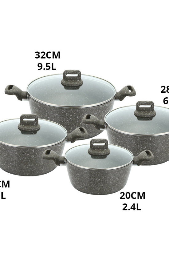 SQ Professional Zoya Forged Stockpot Set 4 Pcs Marbled Grey Cookware
