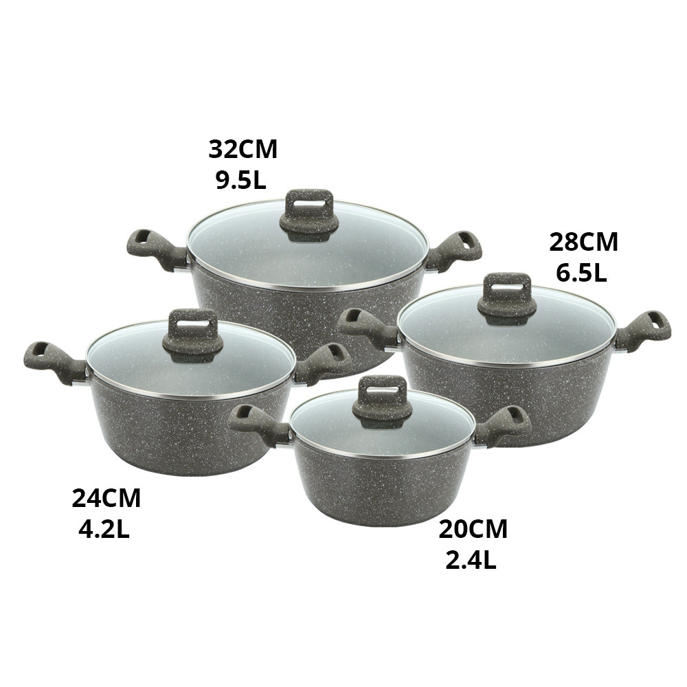 SQ Professional Zoya Forged Stockpot Set 4 Pcs Marbled Grey Cookware