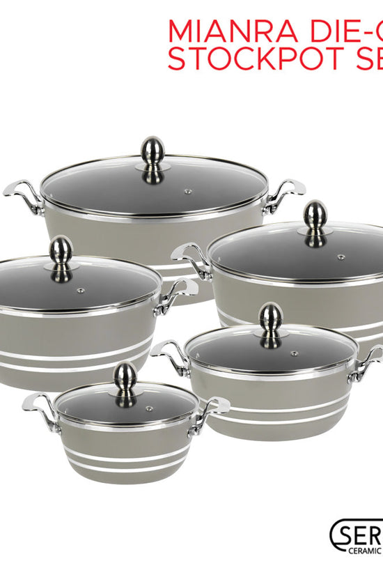SQ Professional Seramiq Mianra Diecast Stockpot Set of 5 Moonstone Premium Quality Cookware Set
