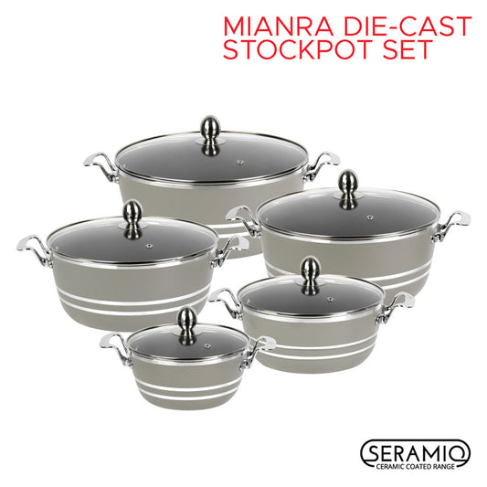 SQ Professional Seramiq Mianra Diecast Stockpot Set of 5 Moonstone Premium Quality Cookware Set