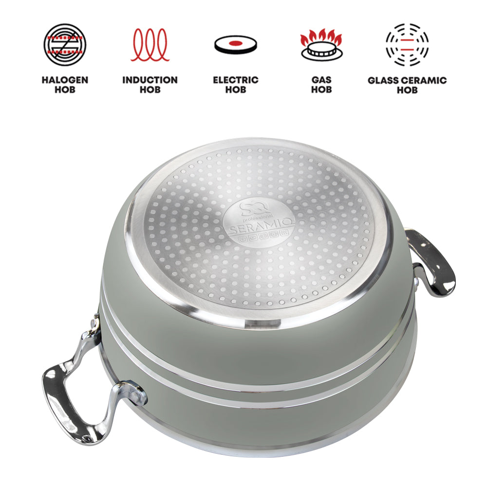 SQ Professional Seramiq Mianra Diecast Stockpot Set of 5 Moonstone Premium Quality Cookware Set