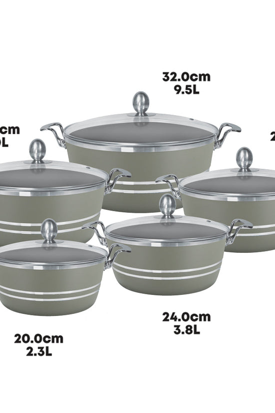 SQ Professional Seramiq Mianra Diecast Stockpot Set of 5 Moonstone Premium Quality Cookware Set