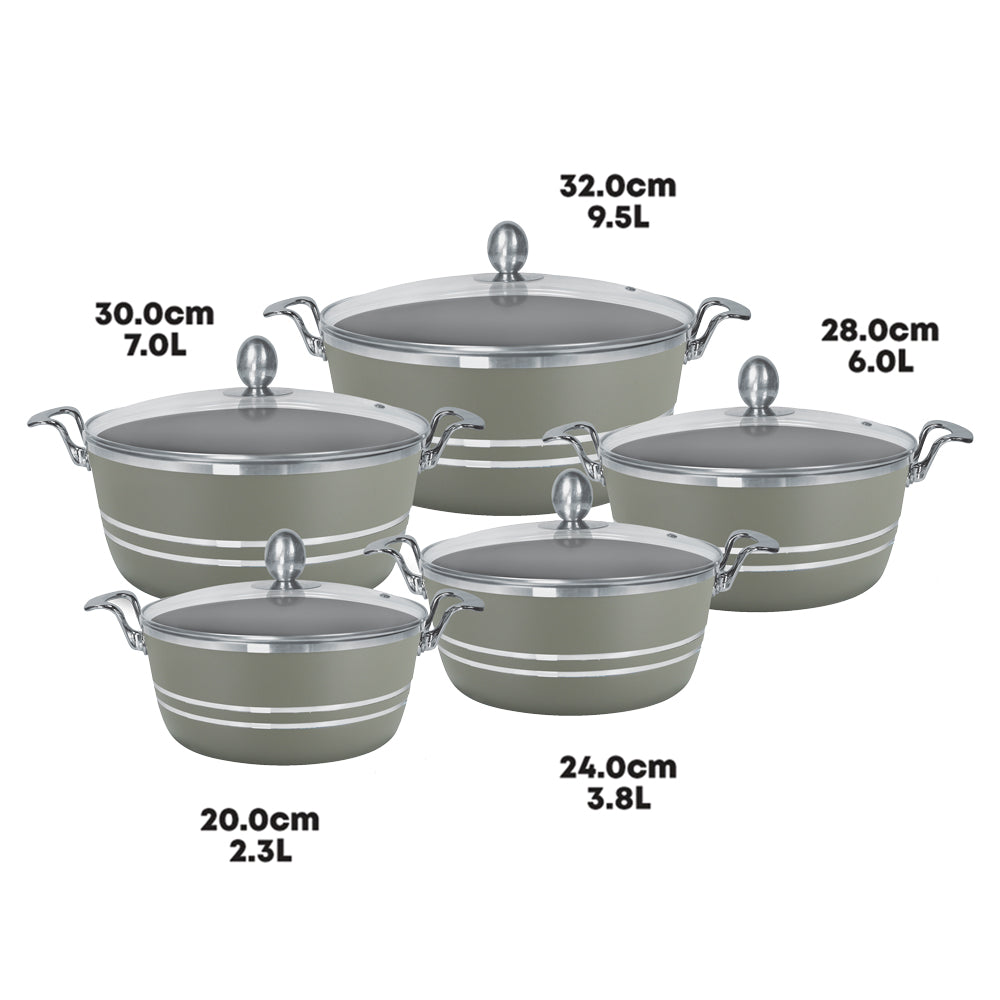 SQ Professional Seramiq Mianra Diecast Stockpot Set of 5 Moonstone Premium Quality Cookware Set