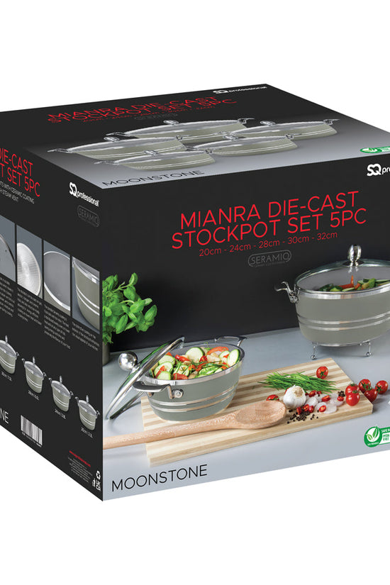 SQ Professional Seramiq Mianra Diecast Stockpot Set of 5 Moonstone Premium Quality Cookware Set