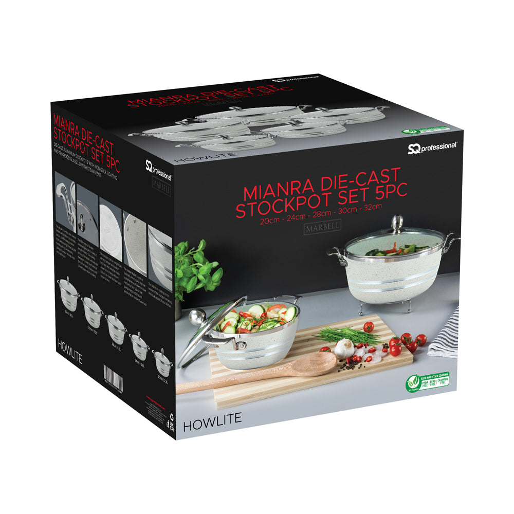 SQ Professional Seramiq Mianra Diecast Stockpot Set of 5 Premium Cookware Collection