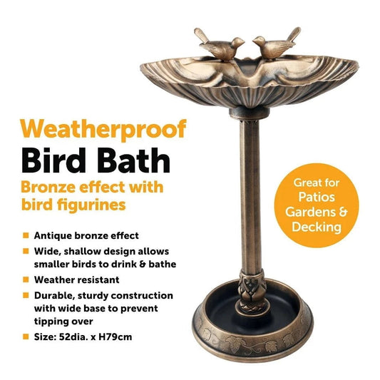 Elegant Bronze Effect Bird Bath Weather Resistant H 79cm x Diameter 52cm