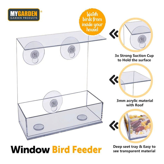 Clear Plastic Window Bird Feeder for UpClose Bird Watching
