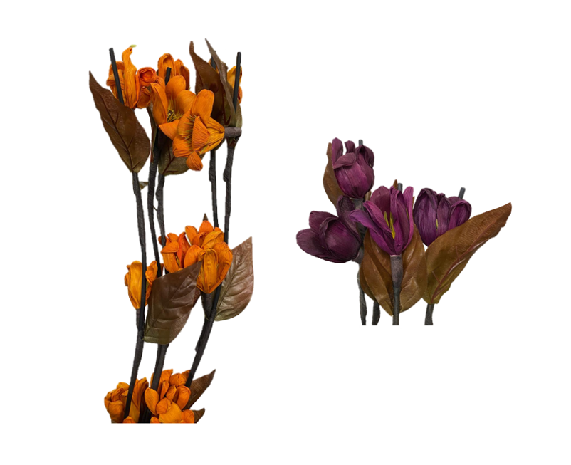 Decorative Floral Twigs with Flowers and Leaves Assorted Colors