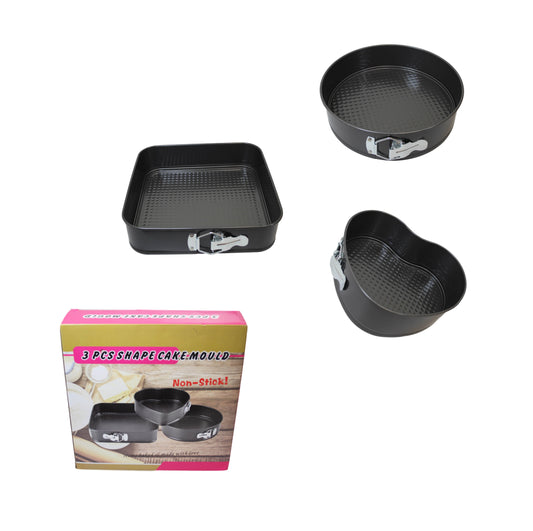 Premium NonStick Cake Tin Set 3 Packs Square Circle Heart Shape