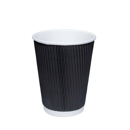Black Ripple Paper Cups with Lids 8oz Pack of 9