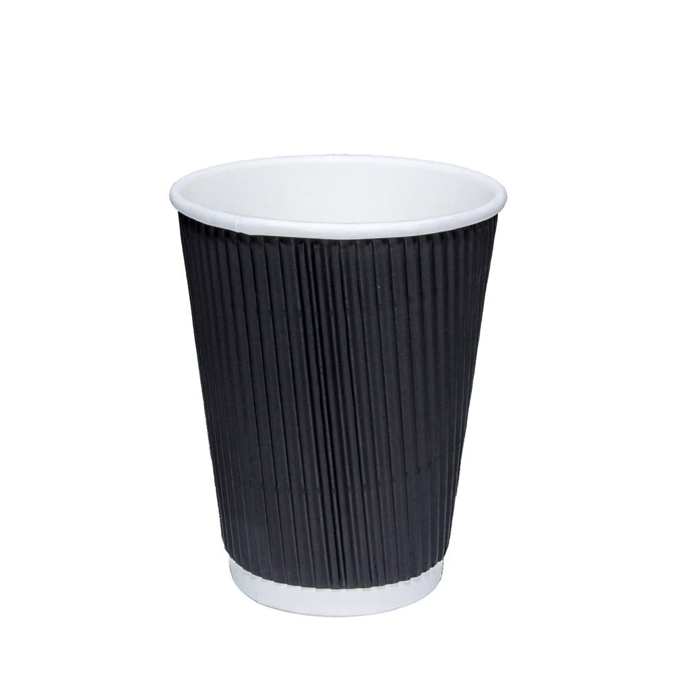 EcoFriendly Black Ripple Paper Cups with Lids 12oz Pack of 6