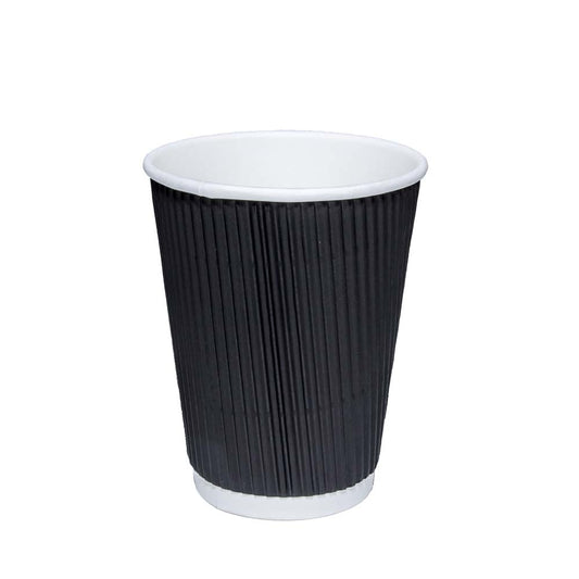 EcoFriendly Black Ripple Paper Cups with Lids 12oz Pack of 6