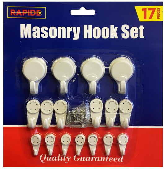 White Masonry Hook Set 17pc Various Sizes