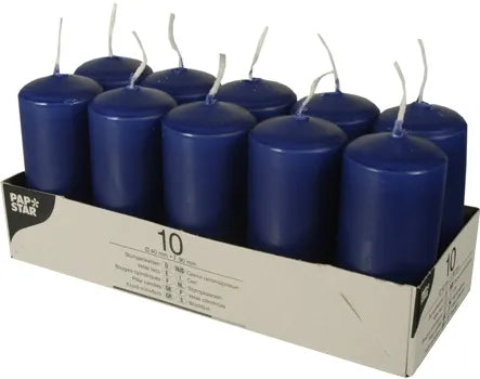 Dark Blue Pillar Candles 90 x 40mm Pack of 10