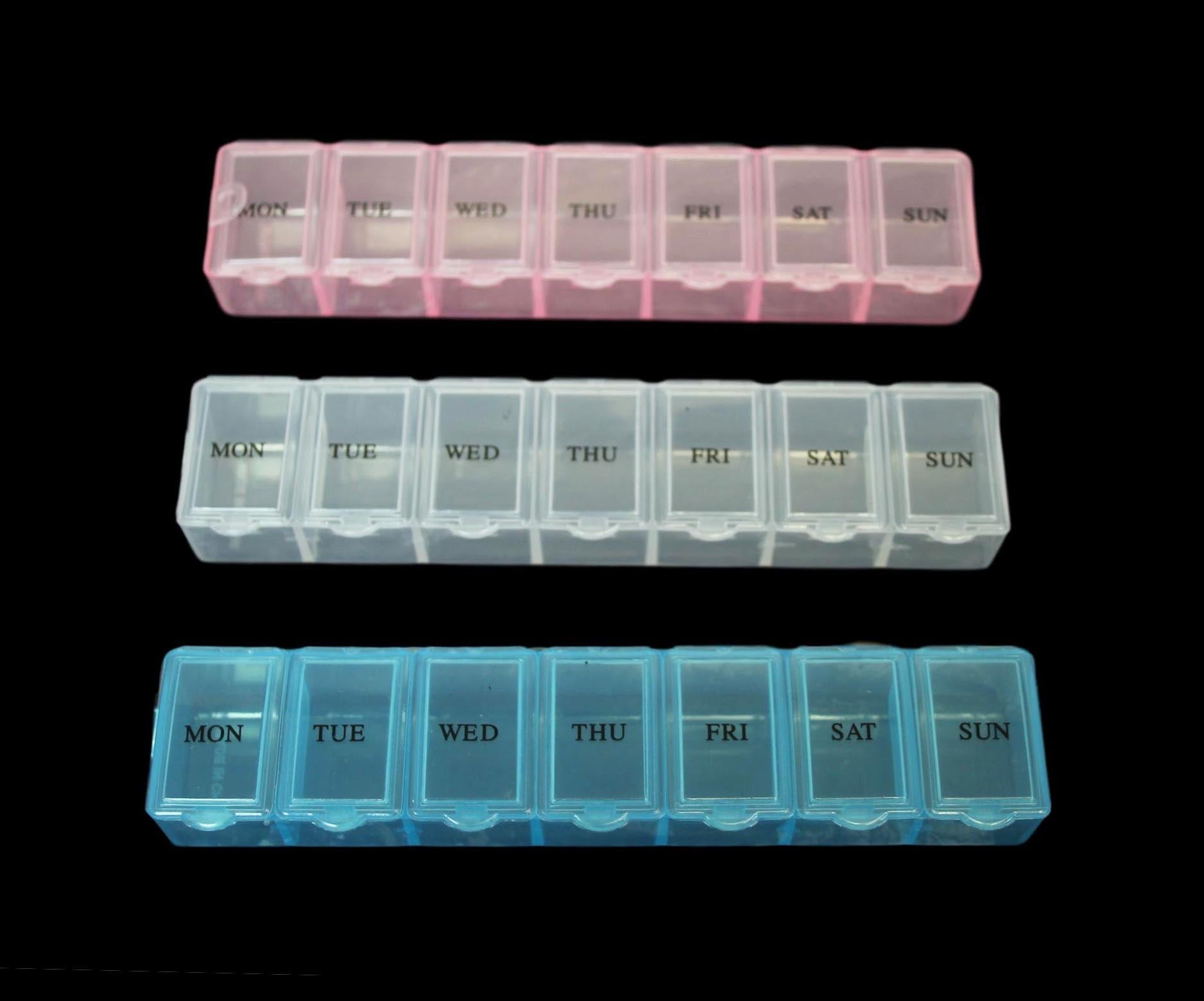 7Day Plastic Pill Tablet Box Organizer Assorted Colors