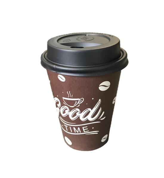 8oz Printed Paper Cups with Lids Pack of 7 Assorted Designs