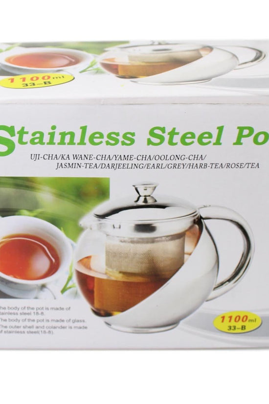 Elegant Stainless Steel and Glass Teapot with Mesh Strainer Filter 1100ml Capacity