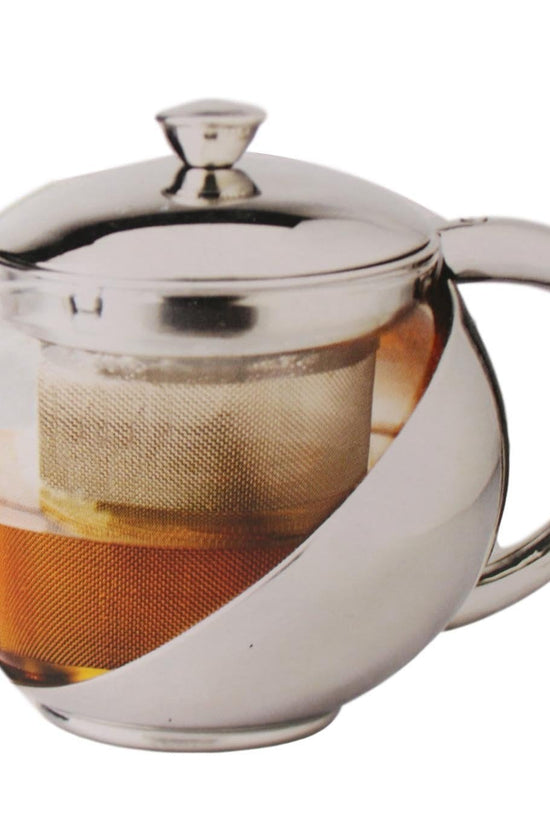Elegant Stainless Steel and Glass Teapot with Mesh Strainer Filter 1100ml Capacity