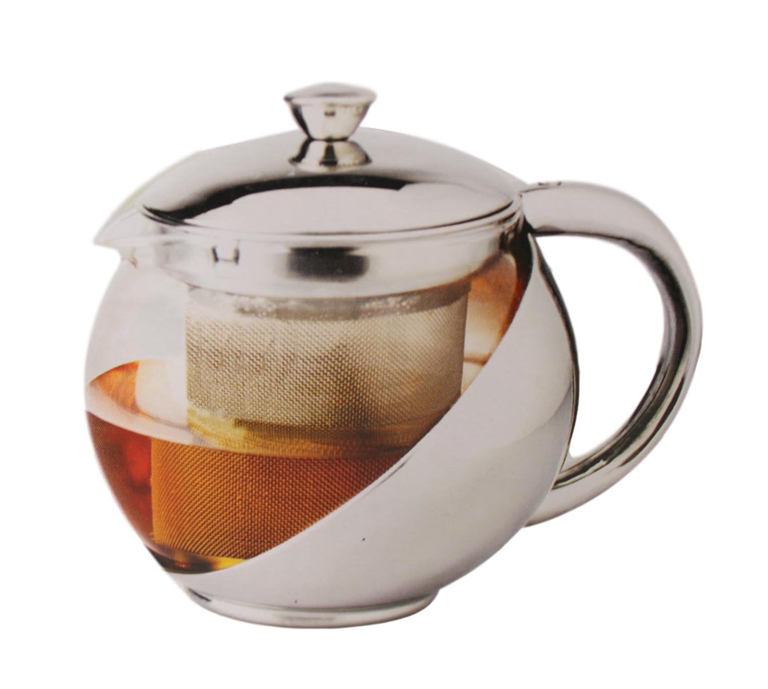 Elegant Stainless Steel and Glass Teapot with Mesh Strainer Filter 1100ml Capacity