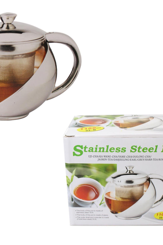 Elegant Stainless Steel and Glass Teapot with Mesh Strainer Filter 1100ml Capacity