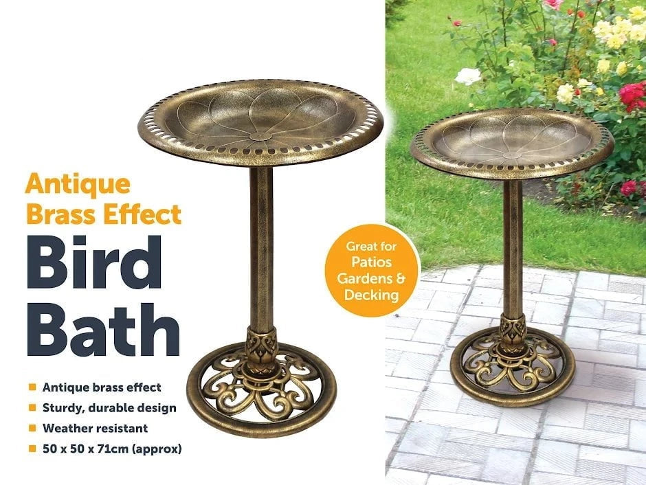 Antique Brass Effect Bird Bath Garden Decoration Weather Resistant and Durable Design