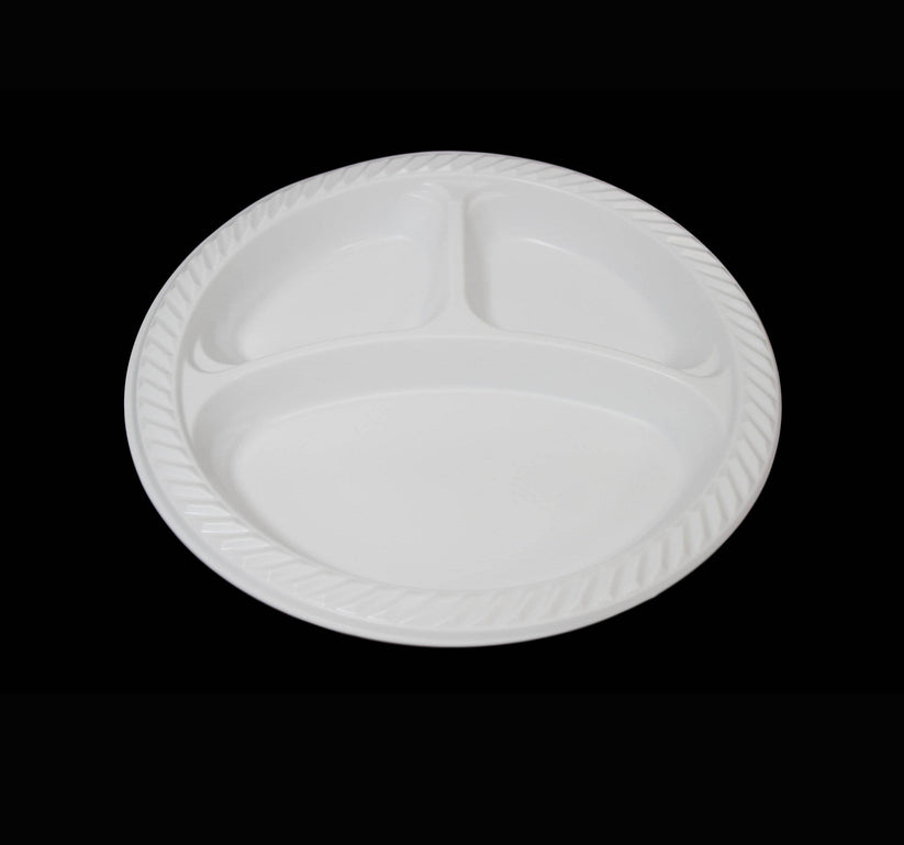 EcoFriendly 10Inch Reusable Plates with 3 Compartments Pack of 50
