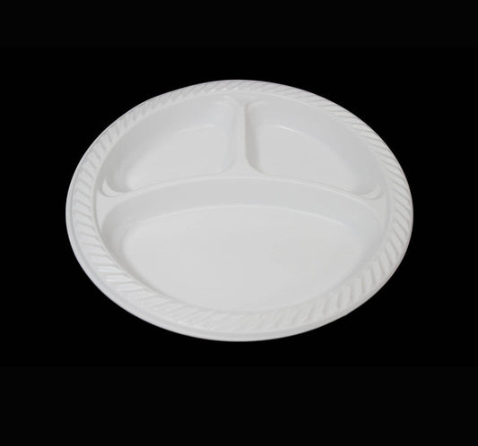 EcoFriendly 10Inch Reusable Plates with 3 Compartments Pack of 50