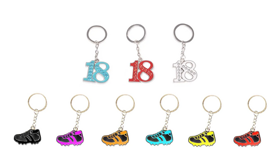 Metal Football Shoe Keyring with Number 18