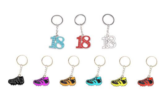 Metal Football Shoe Keyring with Number 18
