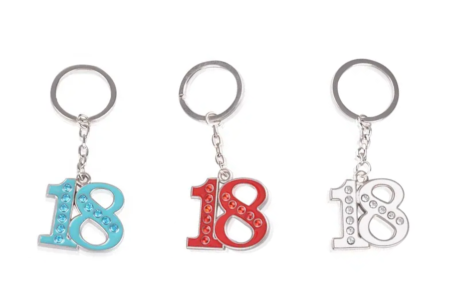 Metal Football Shoe Keyring with Number 18