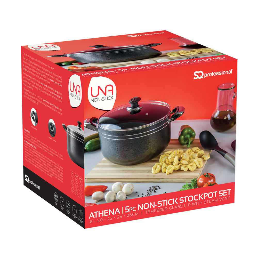 Una Nonstick Athena Stockpot Set 5Piece Kitchen Cookware Collection