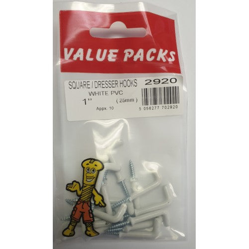 1 Square PVC Dresser Hooks in White