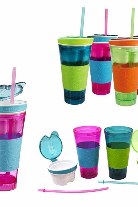 Convenient 2in1 Plastic Travel Snack and Drink Cup Assorted Colors