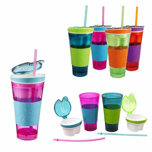 Convenient 2in1 Plastic Travel Snack and Drink Cup Assorted Colors