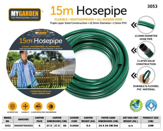 Durable 15m Garden Hose Pipe for Versatile Watering Needs