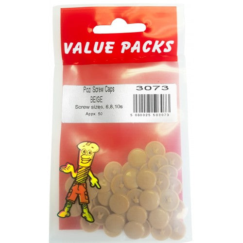 Beige Pozi Screw Caps Pack of 50 Sizes 6 8 10s