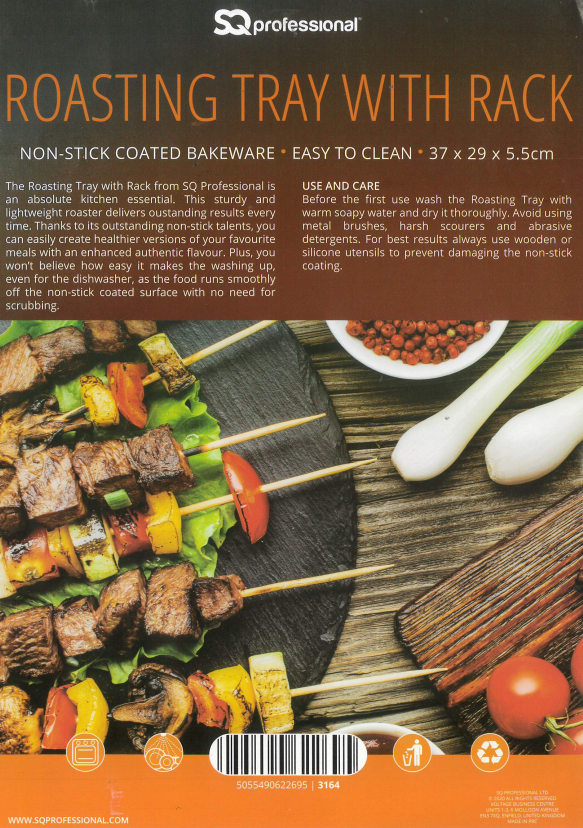 SQ Professional Non Stick Roasting Tray with Rack 35L Capacity