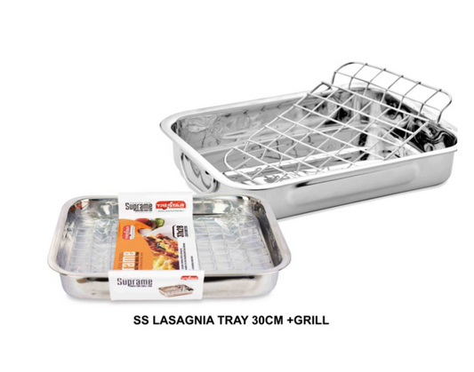 Stainless Steel Roasting Lasagne Tray Grill Pan with Handles and Rack