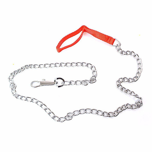 Premium Heavy Duty Chrome Chain Dog Leash with Leather Handle