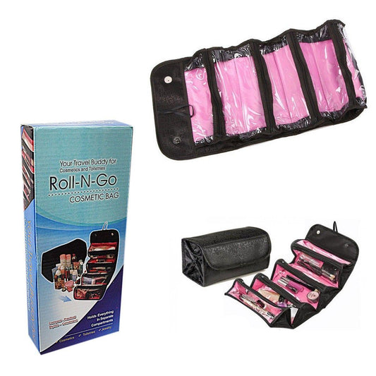 Roll Up Makeup Cosmetic Bag Travel Pouch Black