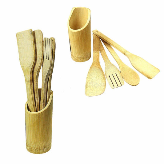 EcoFriendly Bamboo Kitchen Utensil Spoon Set of 5