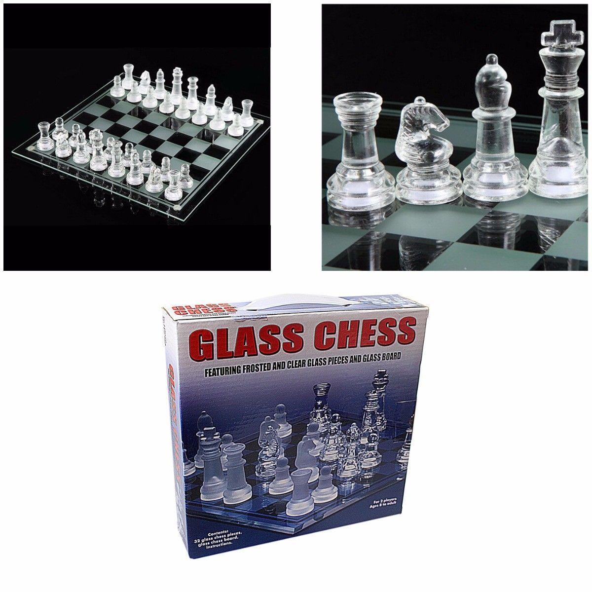 Elegant Glass Chess Board Game with 32 Glass Pieces 38 x 38 cm