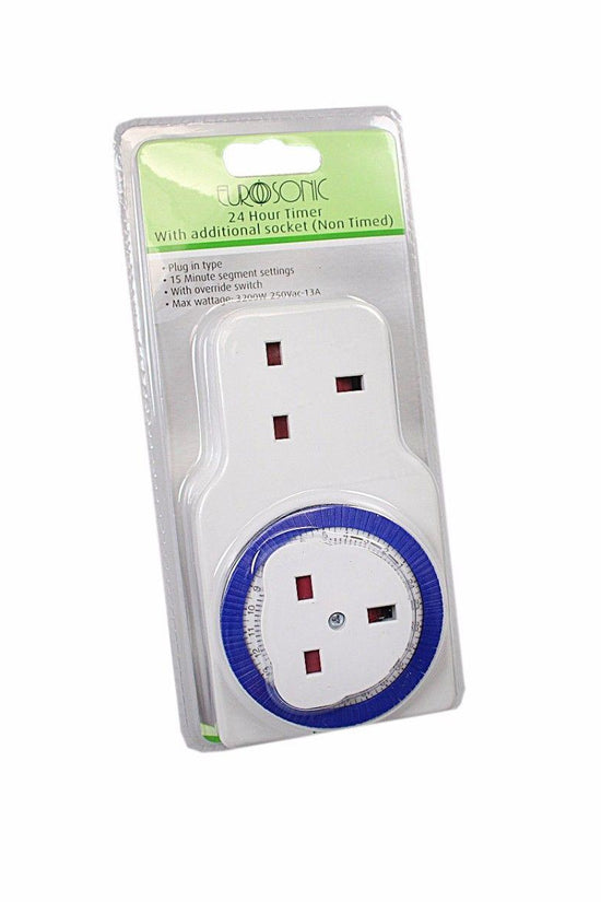 Eurosonic 24Hour Timer with Additional Socket and 15Minute NonTimed Settings