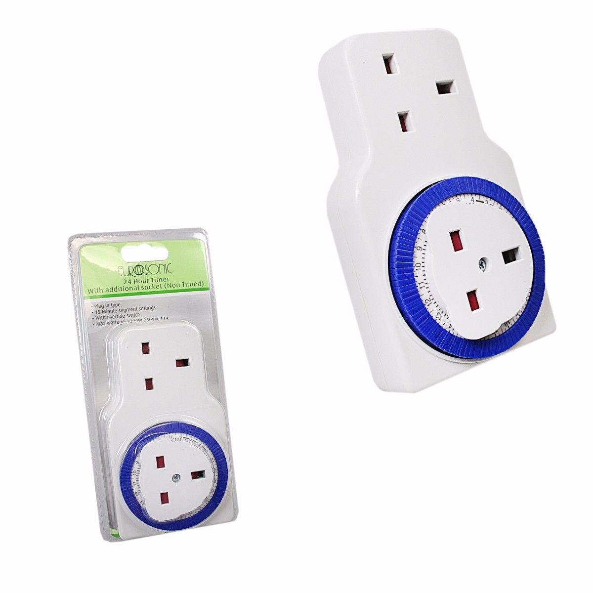 Eurosonic 24Hour Timer with Additional Socket and 15Minute NonTimed Settings