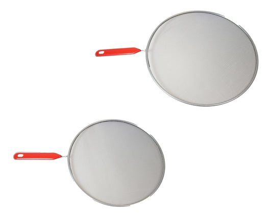 Set of 2 Metal Mesh Splatter Screen Covers with Handles Silver