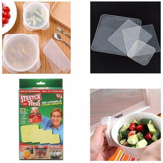 Reusable Kitchen Stretch Fresh Food Wrap Covers Set of 4 Assorted Sizes