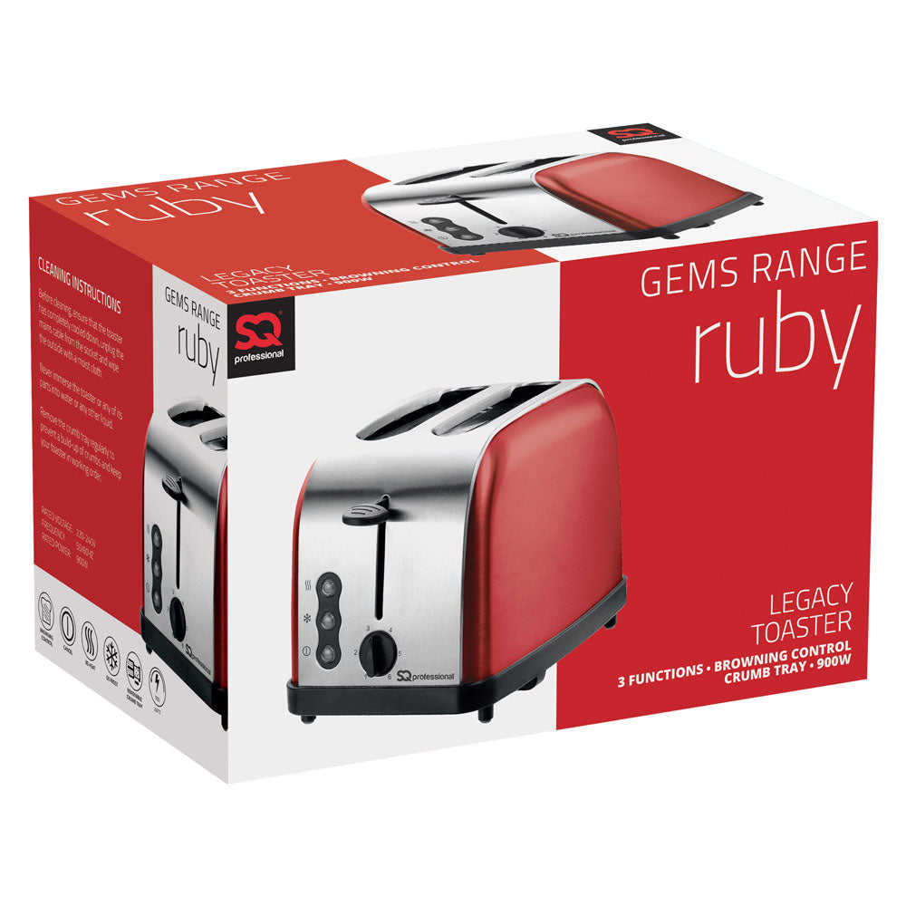 SQ Professional Gems Legacy 2 Slice Toaster 900W in Ruby Red