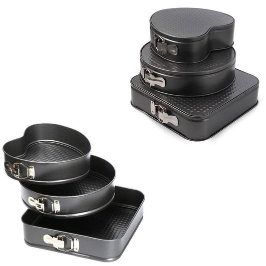 3Piece Ultra NonStick Baking Cake Tins Set Square Round Heart
